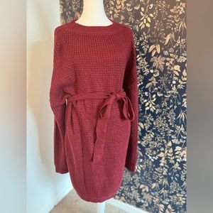 Red Sweater Dress with Tie Belt
